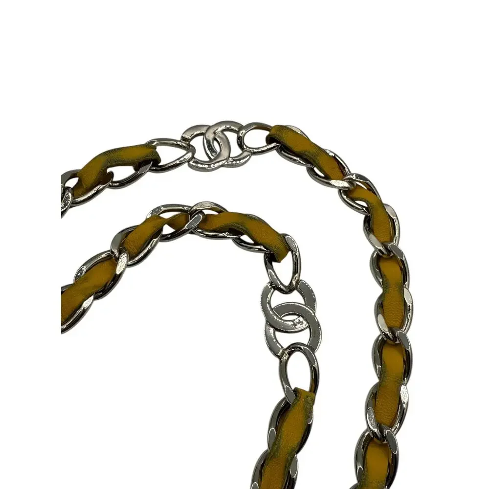 Chanel Yellow Lambskin Leather CC Silver Toned Hardware Chain Belt